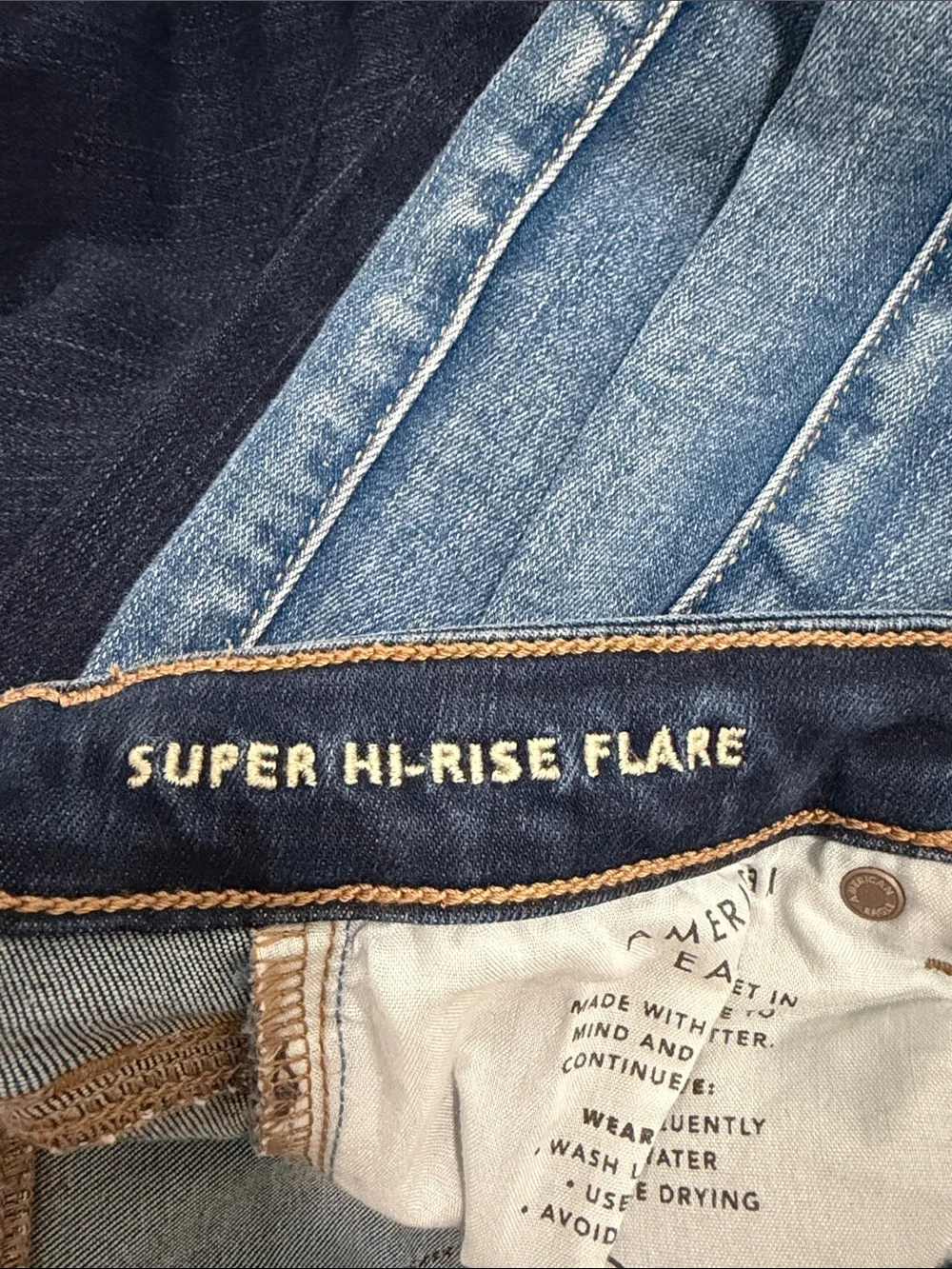 American Eagle Outfitters Dark Blue Distressed Super High Rise Flare Jeans 0S - Picture 5 of 6